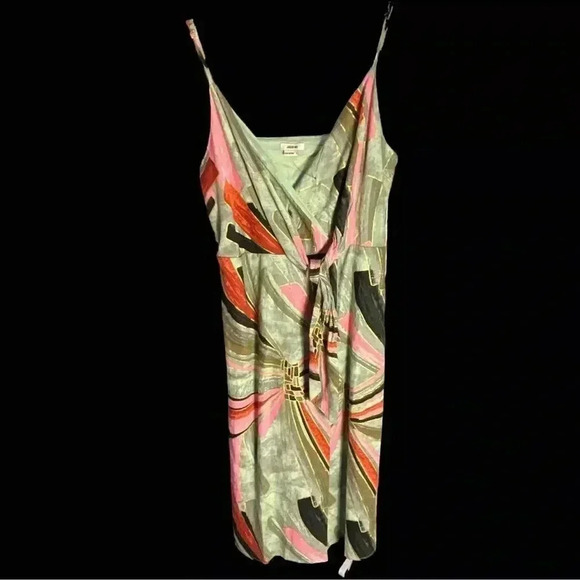 NWT  $425 Jason Wu Tropical Gold Accent Faux Wrap Tie Linen Blend Dress sz 10 - Picture 3 of 14